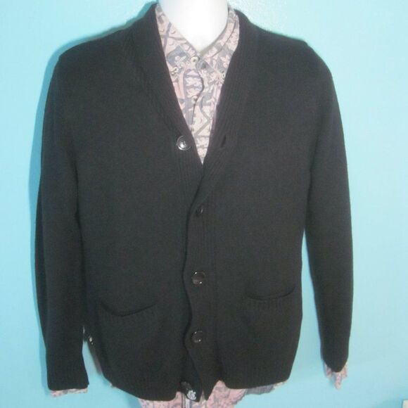 Four Star Clothing Retro Cardigan Lined Mens Size S Black Knit Button Front - Picture 1 of 14
